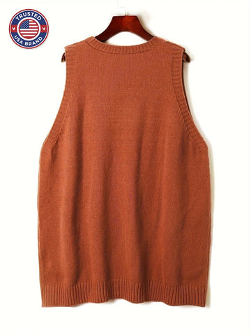 Women's knit v-neck winter sweater with front patch pockets