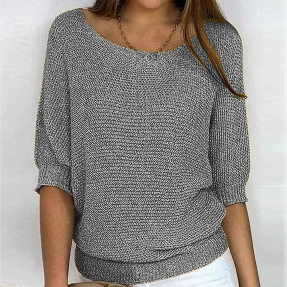 Women's knit v-neck winter sweater with ribbed cuffs and hem