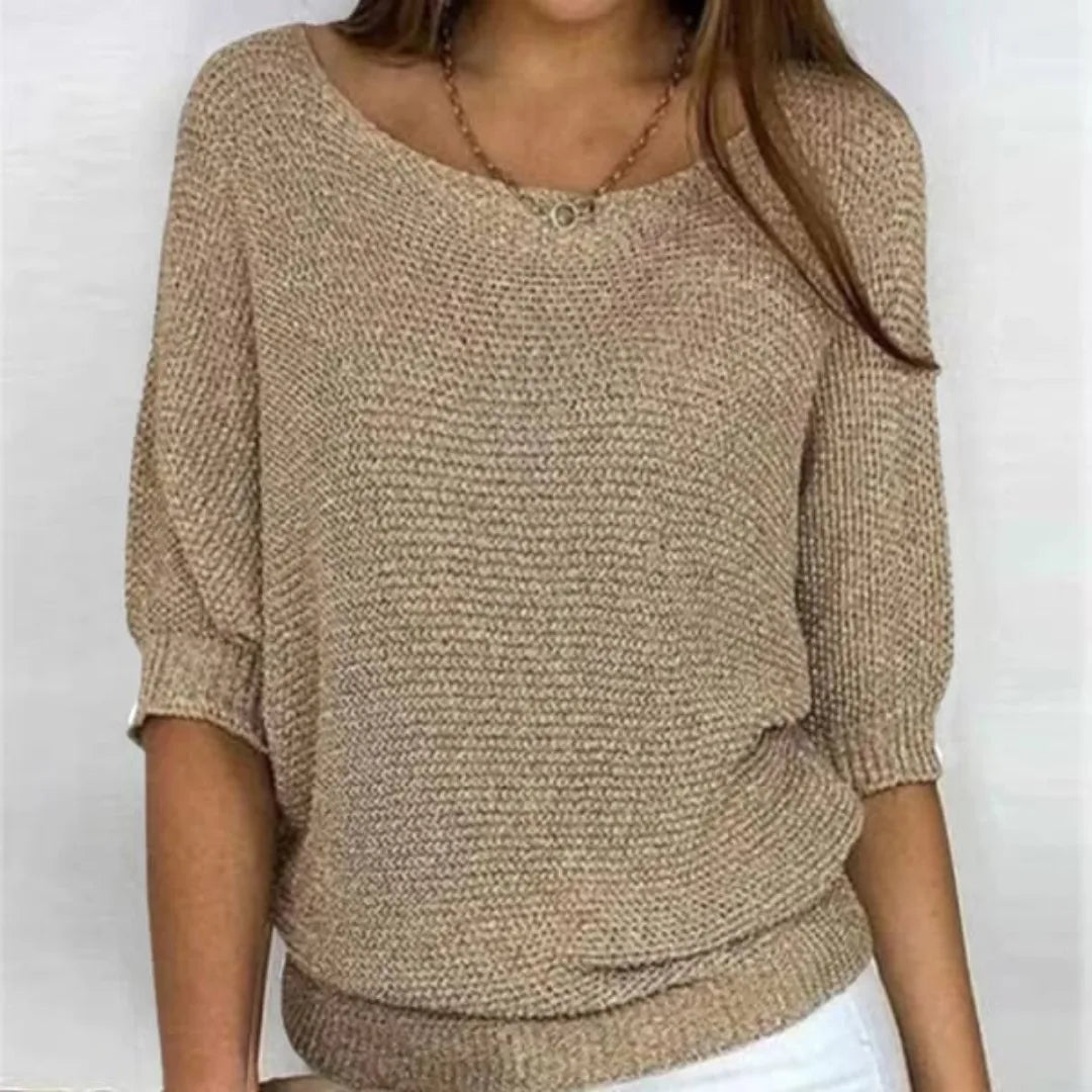 Women's knit v-neck winter sweater with ribbed cuffs and hem