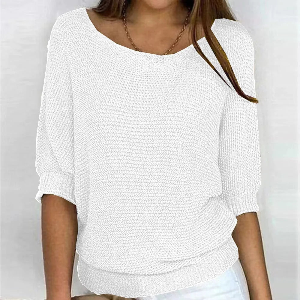 Women's knit v-neck winter sweater with ribbed cuffs and hem