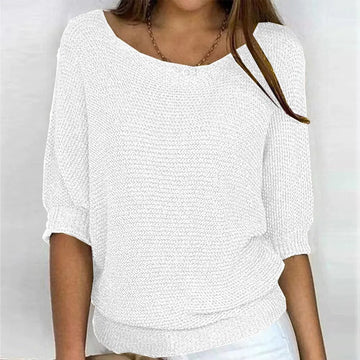 Women's knit v-neck winter sweater with ribbed cuffs and hem
