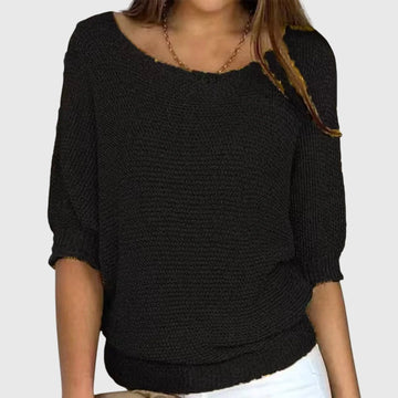 Women's knit v-neck winter sweater with ribbed cuffs hem - Beige