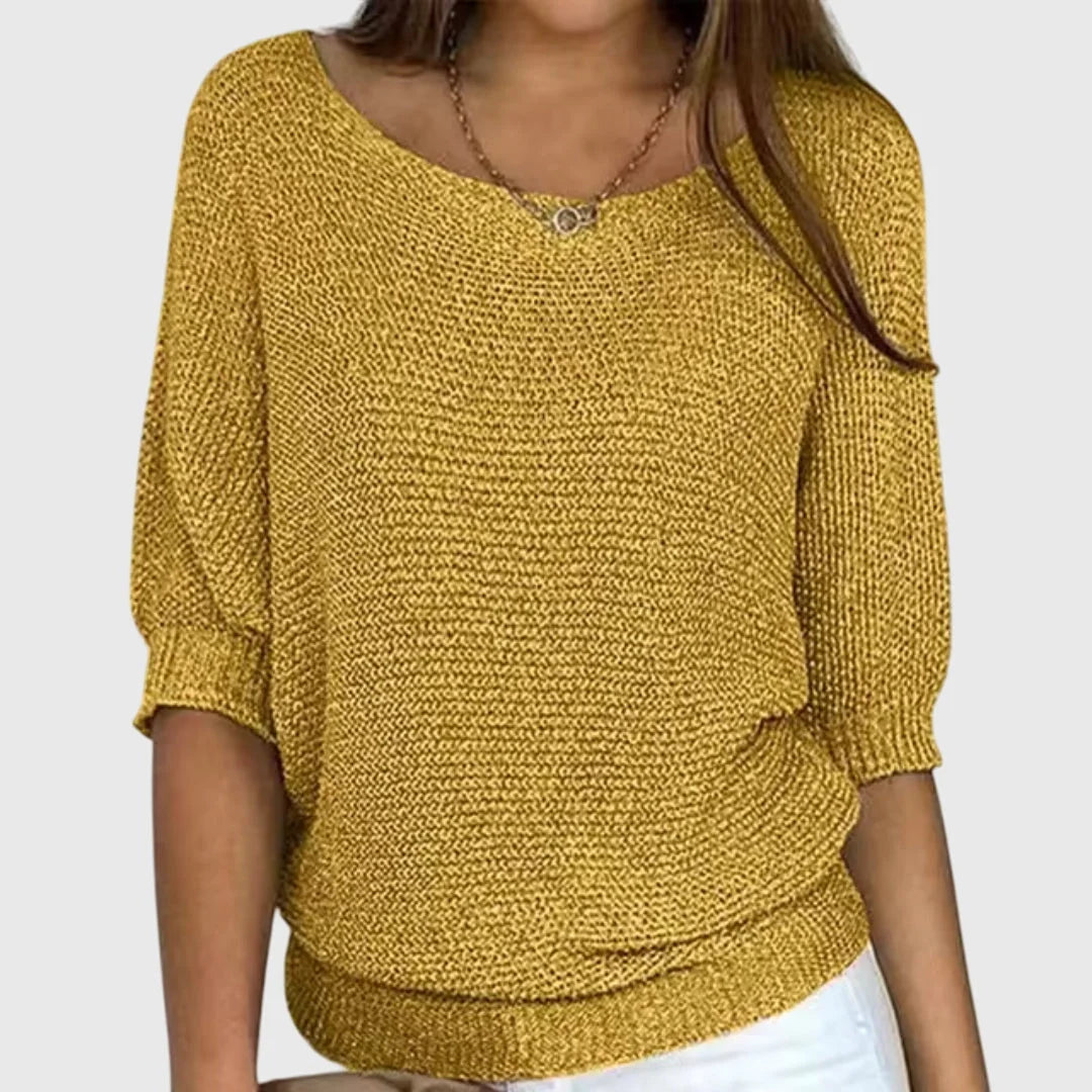 Women's knit v-neck winter sweater with ribbed cuffs hem - Beige