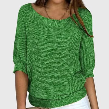 Women's knit v-neck winter sweater with ribbed cuffs hem - Beige