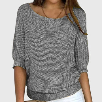 Women's knit v-neck winter sweater with ribbed cuffs hem - Beige
