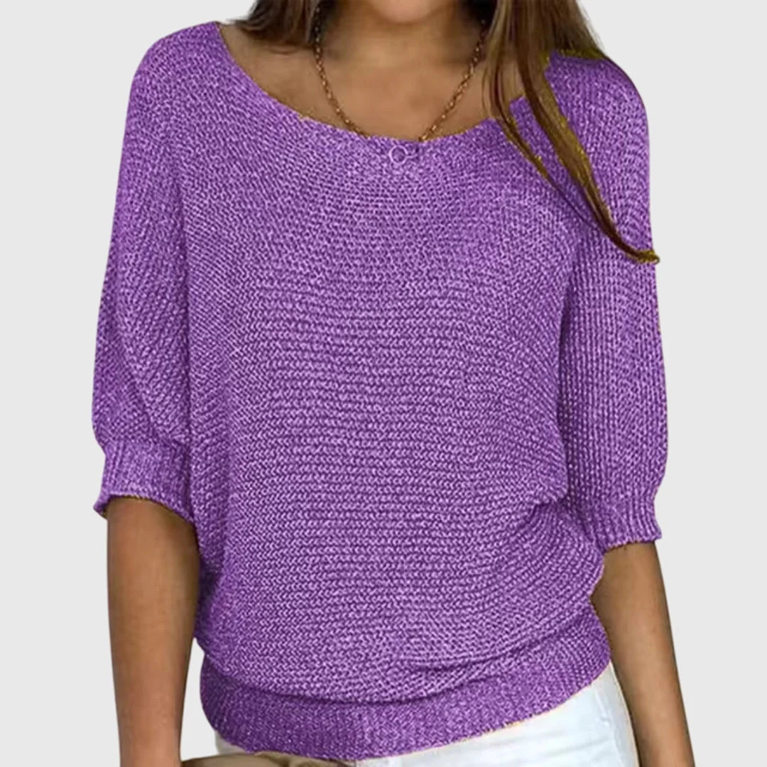 Women's knit v-neck winter sweater with ribbed cuffs hem - Beige