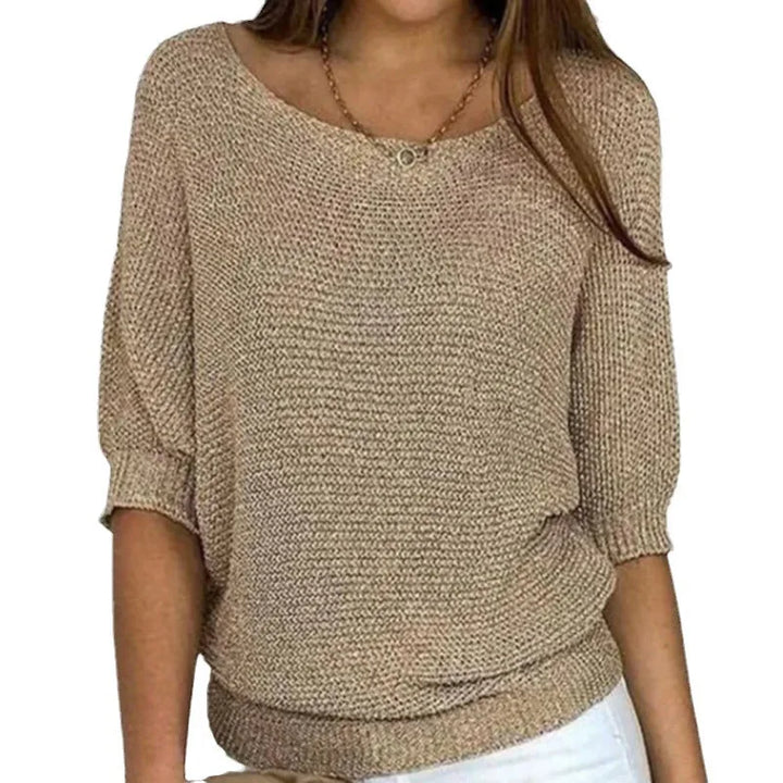 Women's knit v-neck winter sweater with three-quarter dolman sleeves