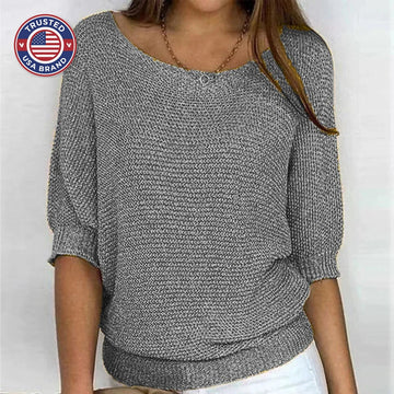 Women's knit v-neck winter sweater with three-quarter dolman sleeves
