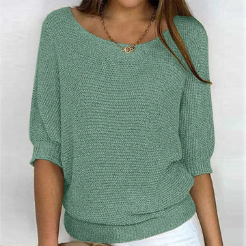 Women's knit v-neck winter sweater with three-quarter dolman sleeves