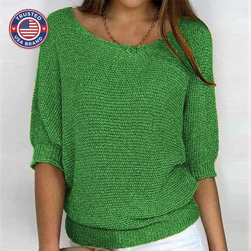 Women's knit v-neck winter sweater with three-quarter dolman sleeves