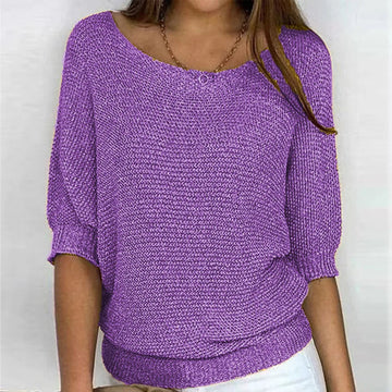 Women's knit v-neck winter sweater with three-quarter dolman sleeves