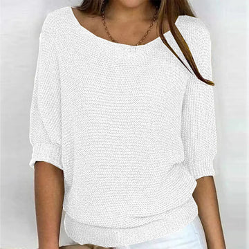Women's knit v-neck winter sweater with three-quarter dolman sleeves