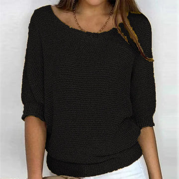 Women's knit v-neck winter sweater with three-quarter dolman sleeves