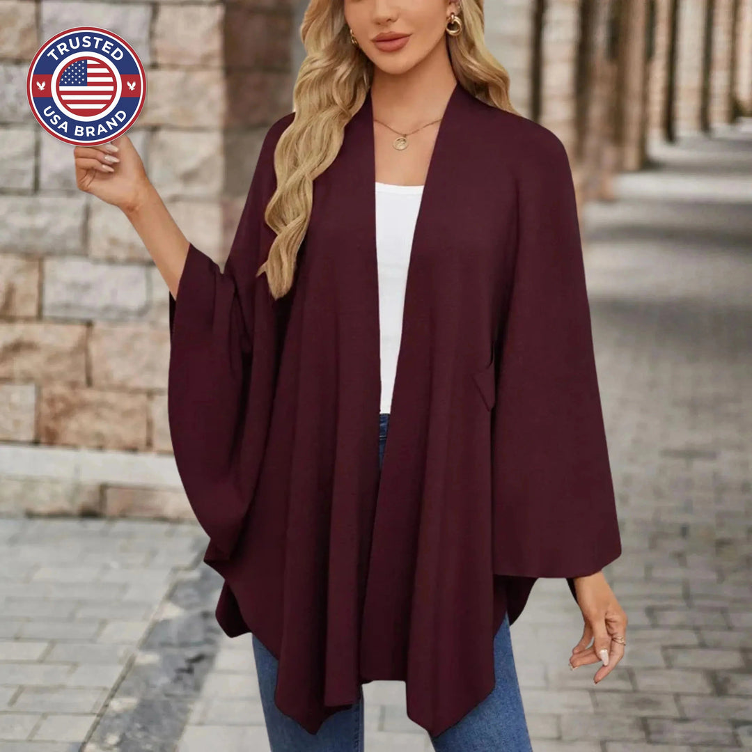 Women's knit wrap v-neck winter cape with front knot tie