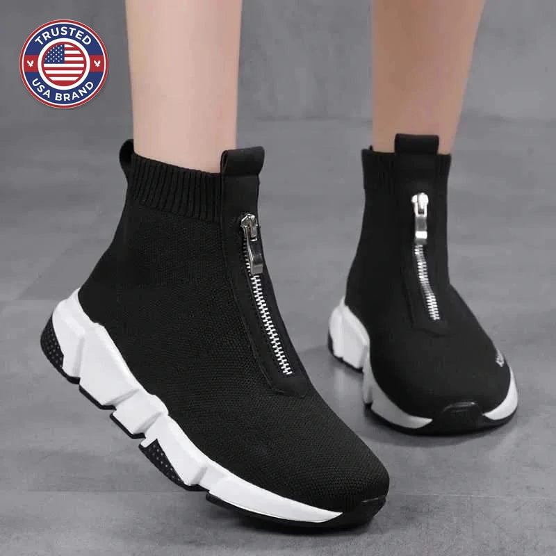 Women's knit zip-up ankle winter boots