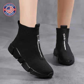 Women's knit zip-up ankle winter boots