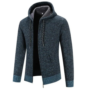 Women's knit zip-up hooded winter cardigan with fuzzy lined