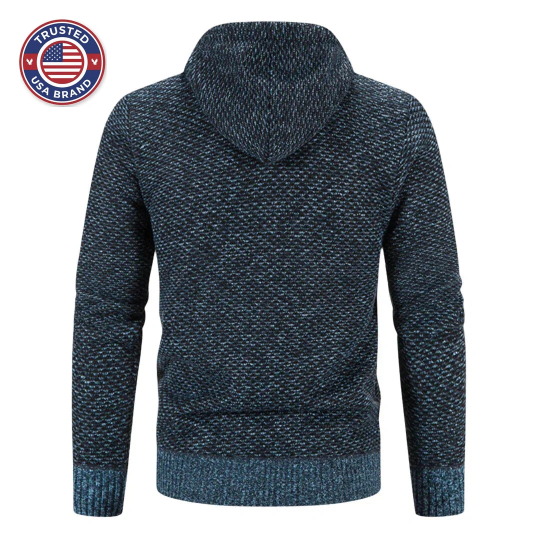 Women's knit zip-up hooded winter cardigan with fuzzy lined