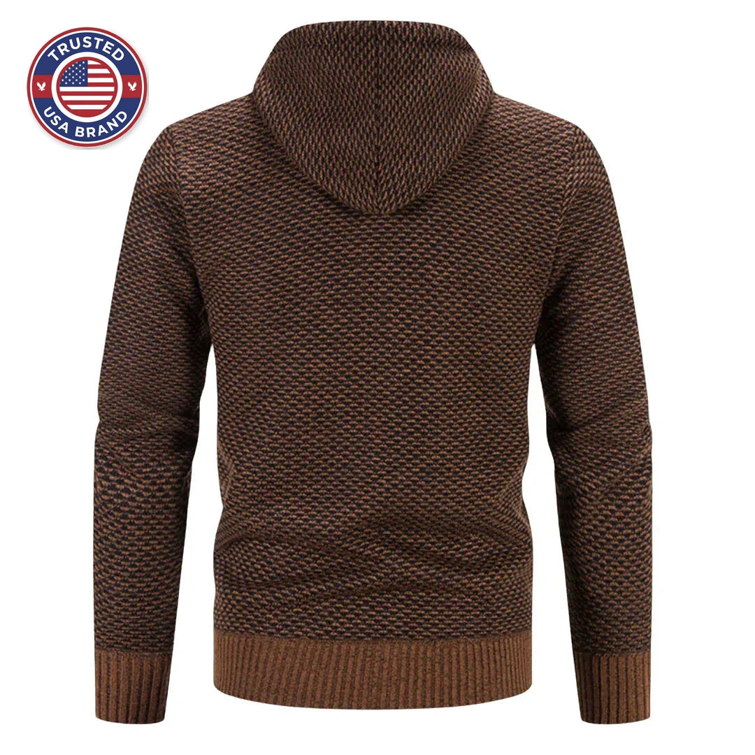 Women's knit zip-up hooded winter cardigan with fuzzy lined