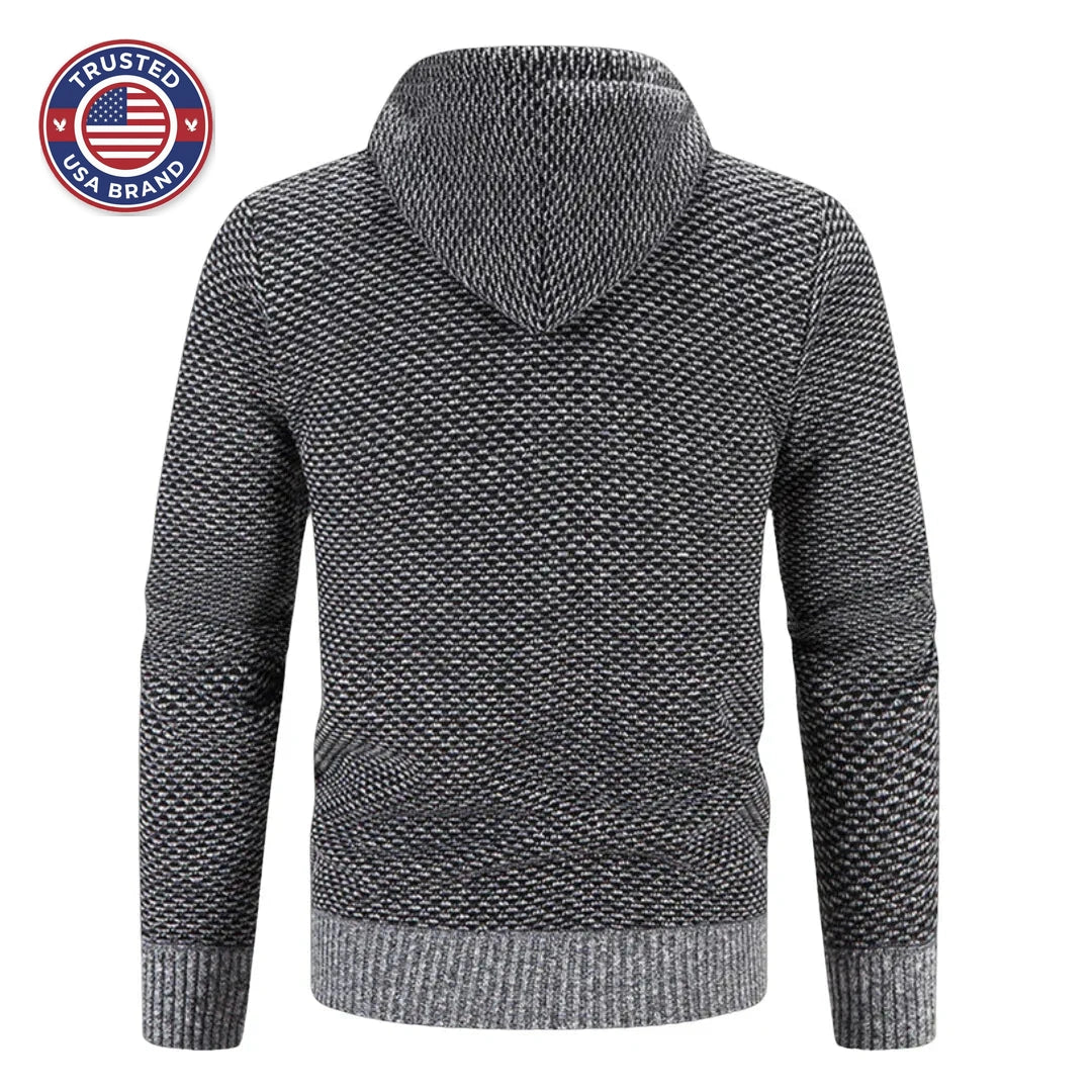 Women's knit zip-up hooded winter cardigan with fuzzy lined