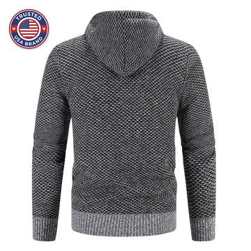 Women's knit zip-up hooded winter cardigan with fuzzy lined