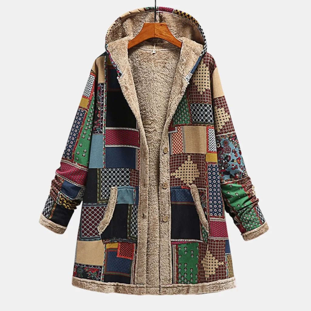 Women's longline button-front hooded winter parka with sherpa lining