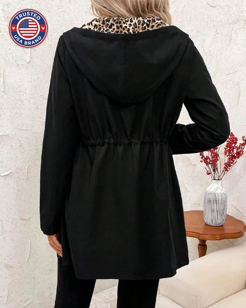 Women's longline zip-up hooded winter parka with drawstring waist