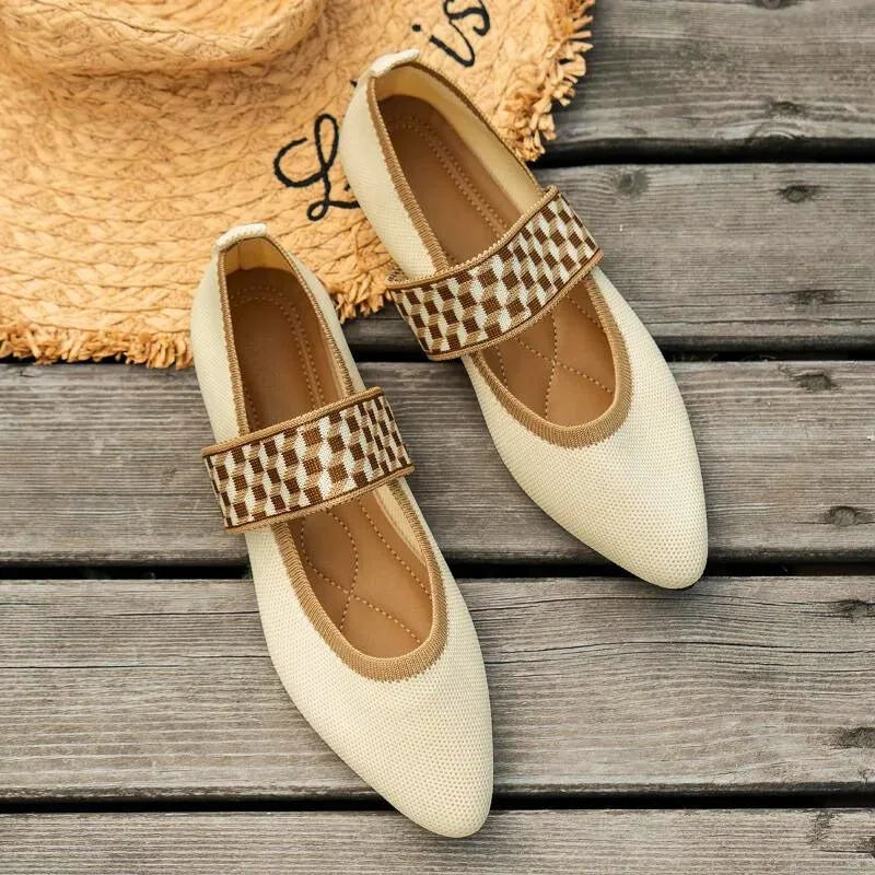 Women's Winter Mary Jane Flats Pointed Toe Knit Ballet Shoes