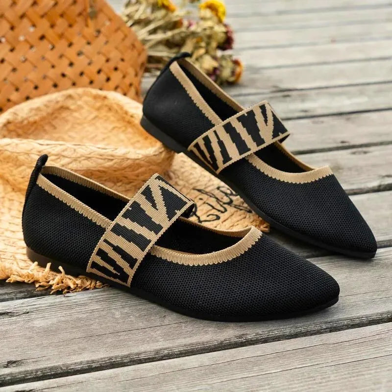 Women's Winter Mary Jane Flats Pointed Toe Knit Ballet Shoes