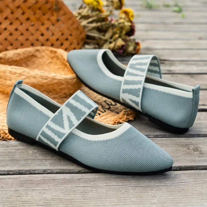 Women's Winter Mary Jane Flats Pointed Toe Knit Ballet Shoes