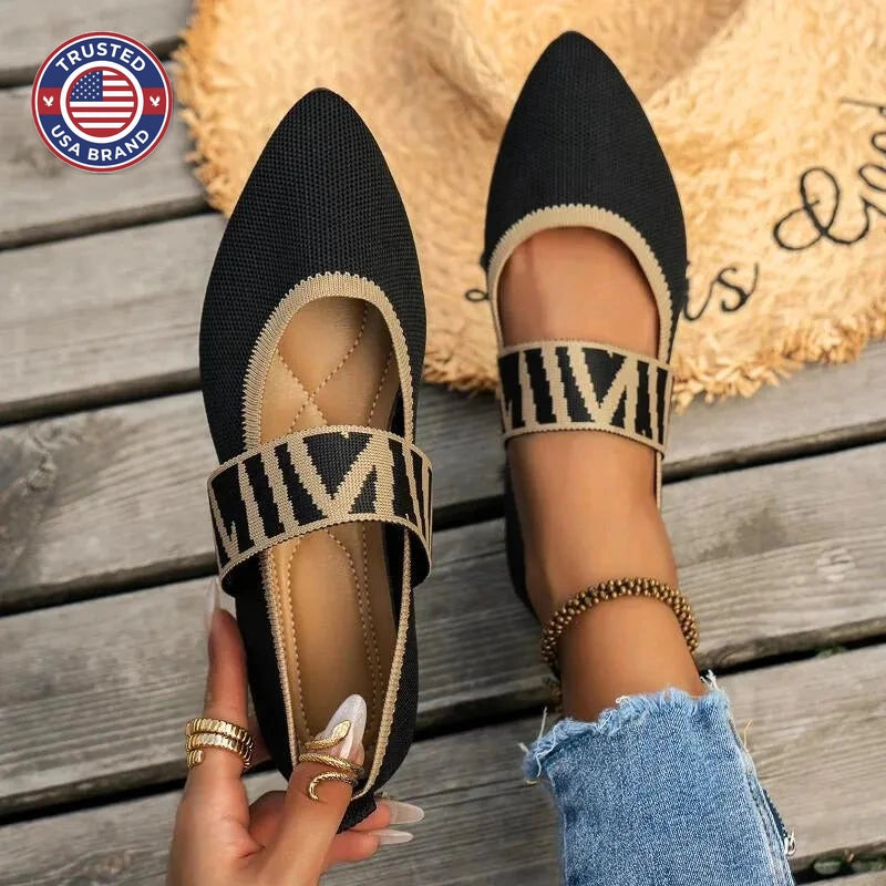 Women's Winter Mary Jane Flats Pointed Toe Knit Ballet Shoes