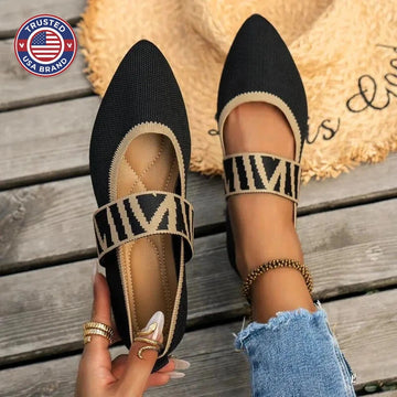 Women's Winter Mary Jane Flats Pointed Toe Knit Ballet Shoes