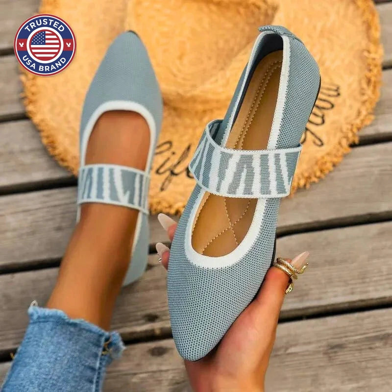 Women's Winter Mary Jane Flats Pointed Toe Knit Ballet Shoes