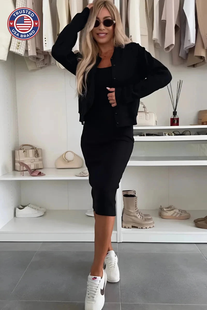 Women's Winter Midi Dress and Cardigan Set Two-Piece Outfit
