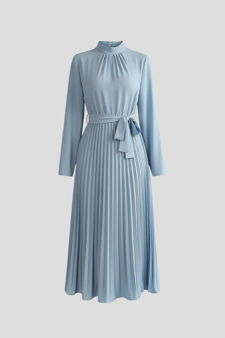 Women's Mock Neck Long Sleeve Pleated Winter Midi Dress
