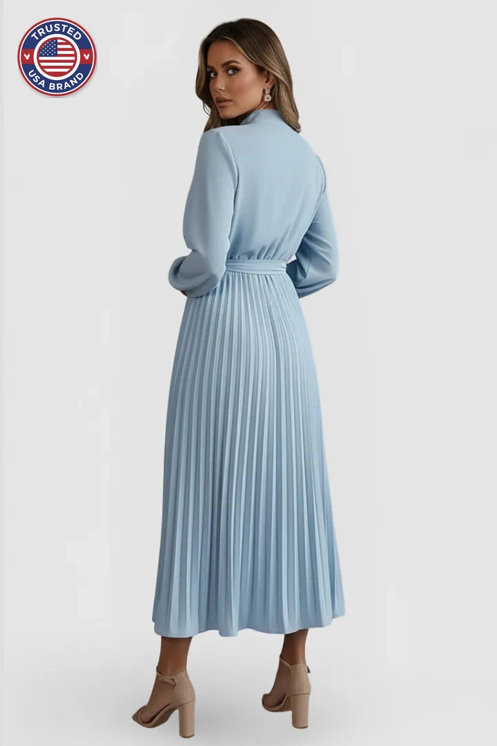 Women's Mock Neck Long Sleeve Pleated Winter Midi Dress