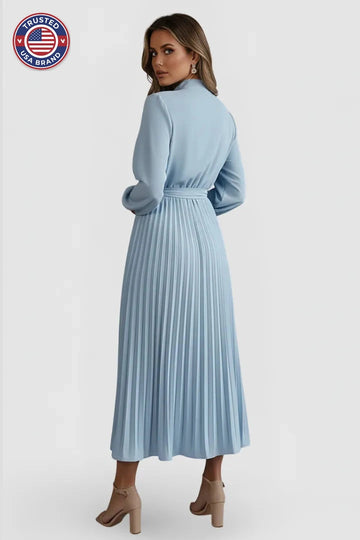 Women's Mock Neck Long Sleeve Pleated Winter Midi Dress