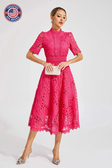 Women's Mock Neck Short Sleeve Winter Midi Dress