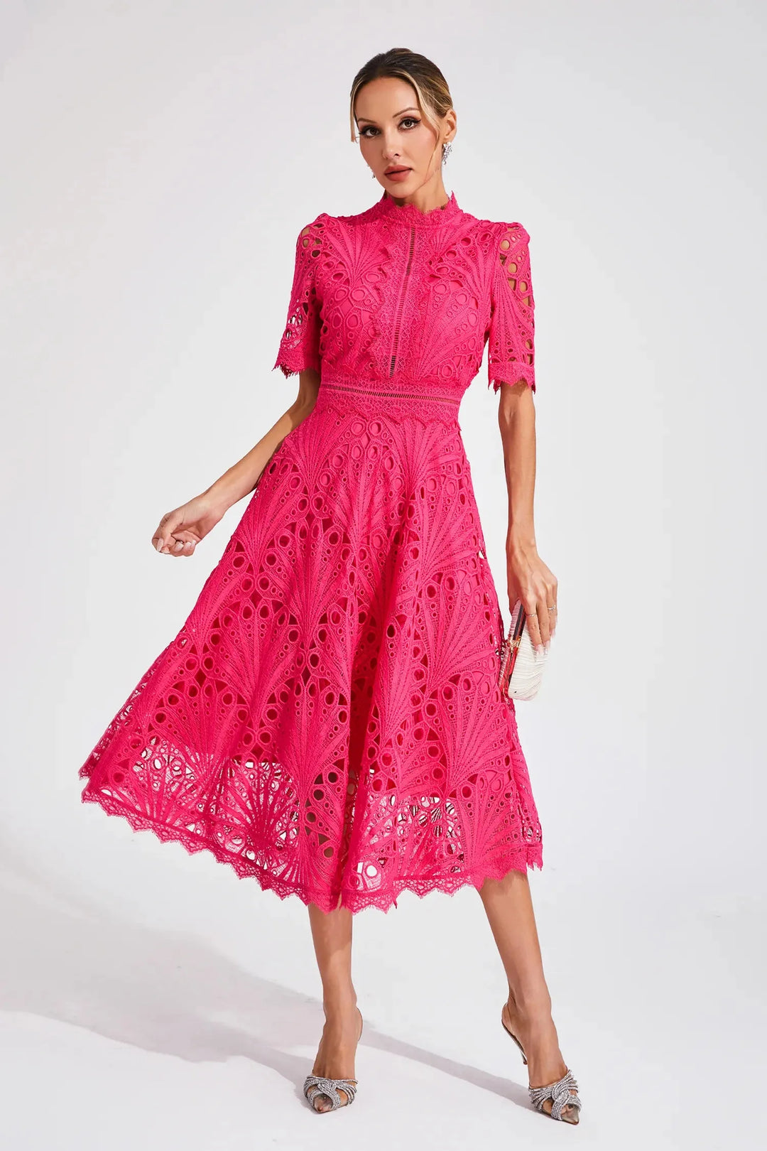 Women's Mock Neck Short Sleeve Winter Midi Dress