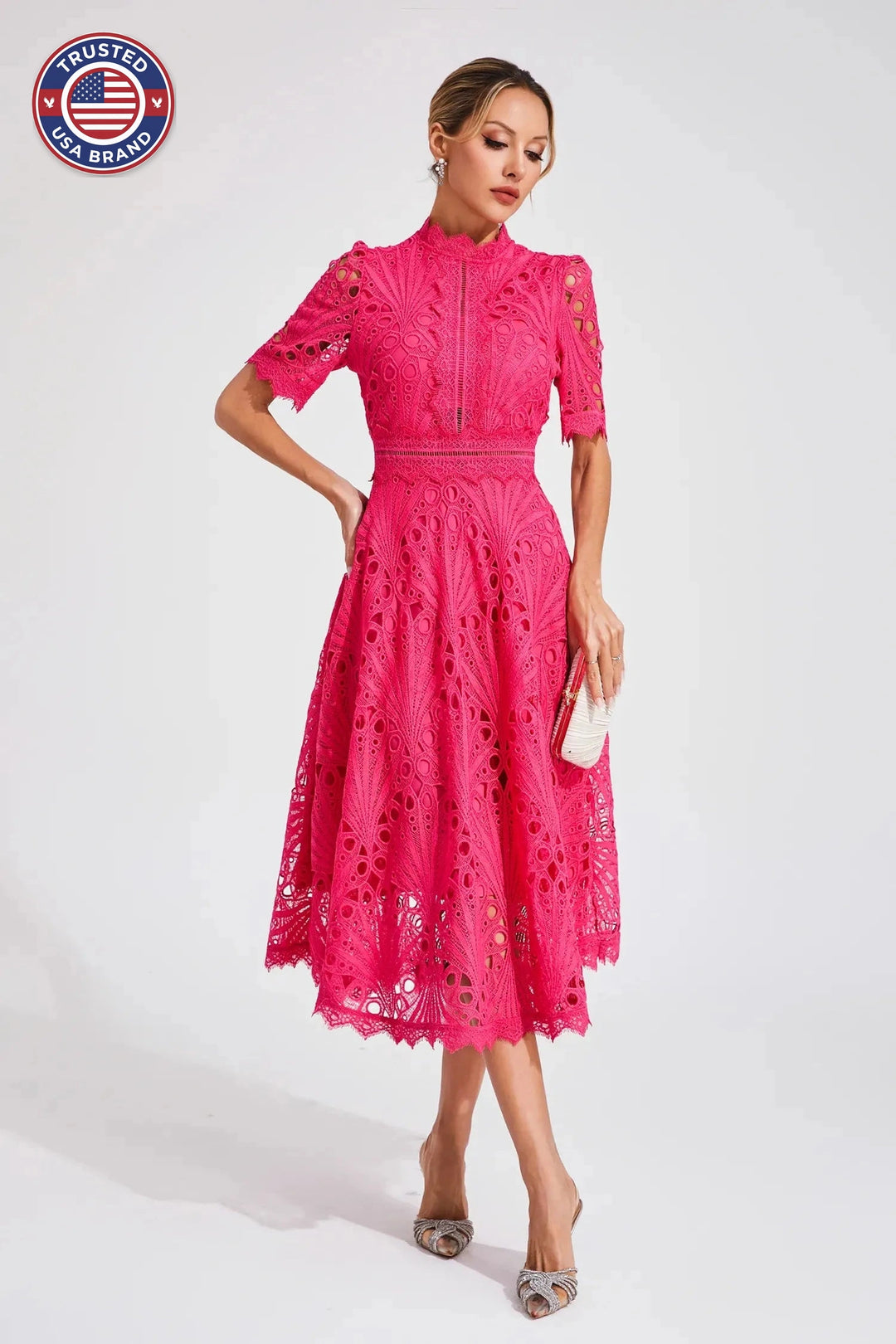 Women's Mock Neck Short Sleeve Winter Midi Dress
