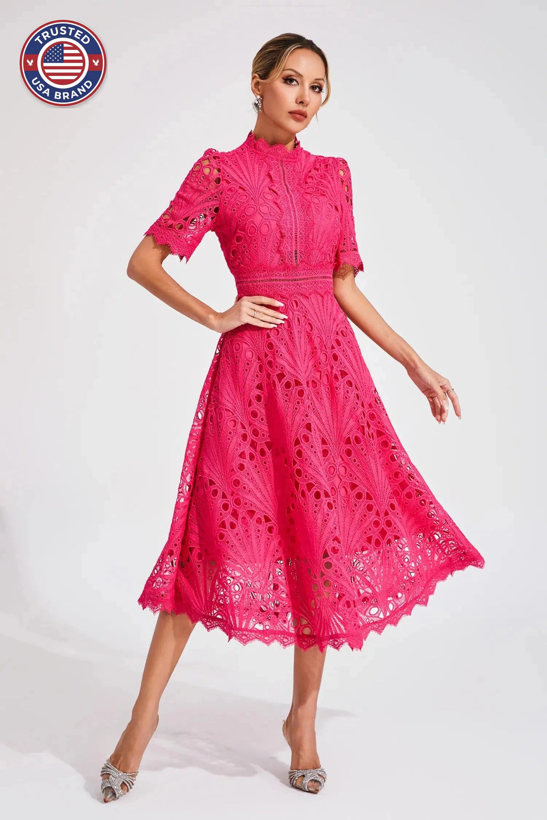 Women's Mock Neck Short Sleeve Winter Midi Dress