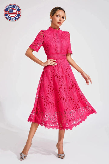 Women's Mock Neck Short Sleeve Winter Midi Dress
