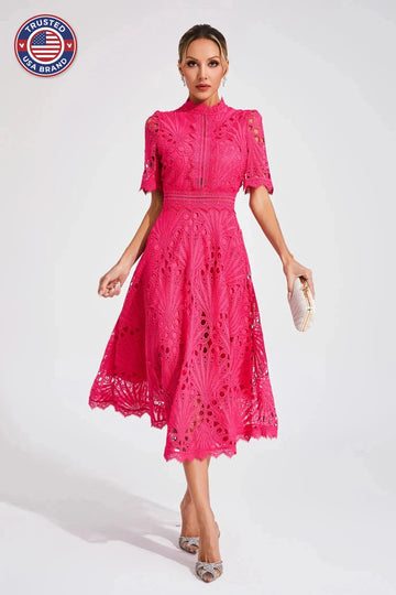 Women's Mock Neck Short Sleeve Winter Midi Dress