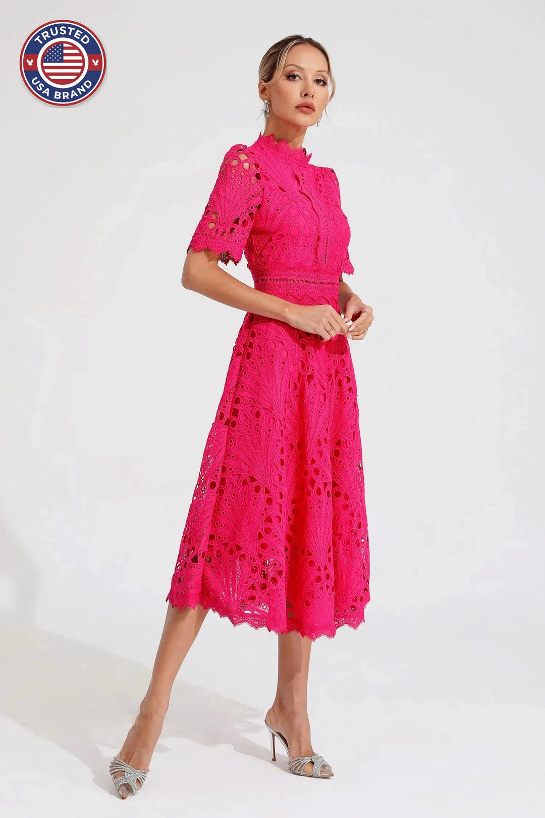 Women's Mock Neck Short Sleeve Winter Midi Dress