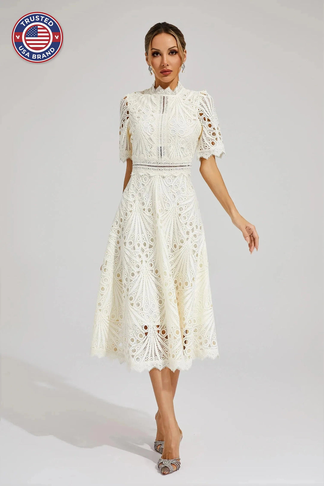 Women's Mock Neck Short Sleeve Winter Midi Dress