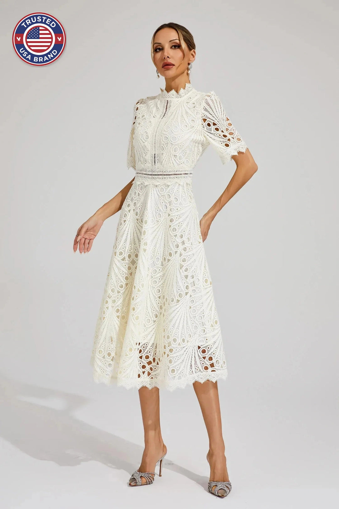 Women's Mock Neck Short Sleeve Winter Midi Dress