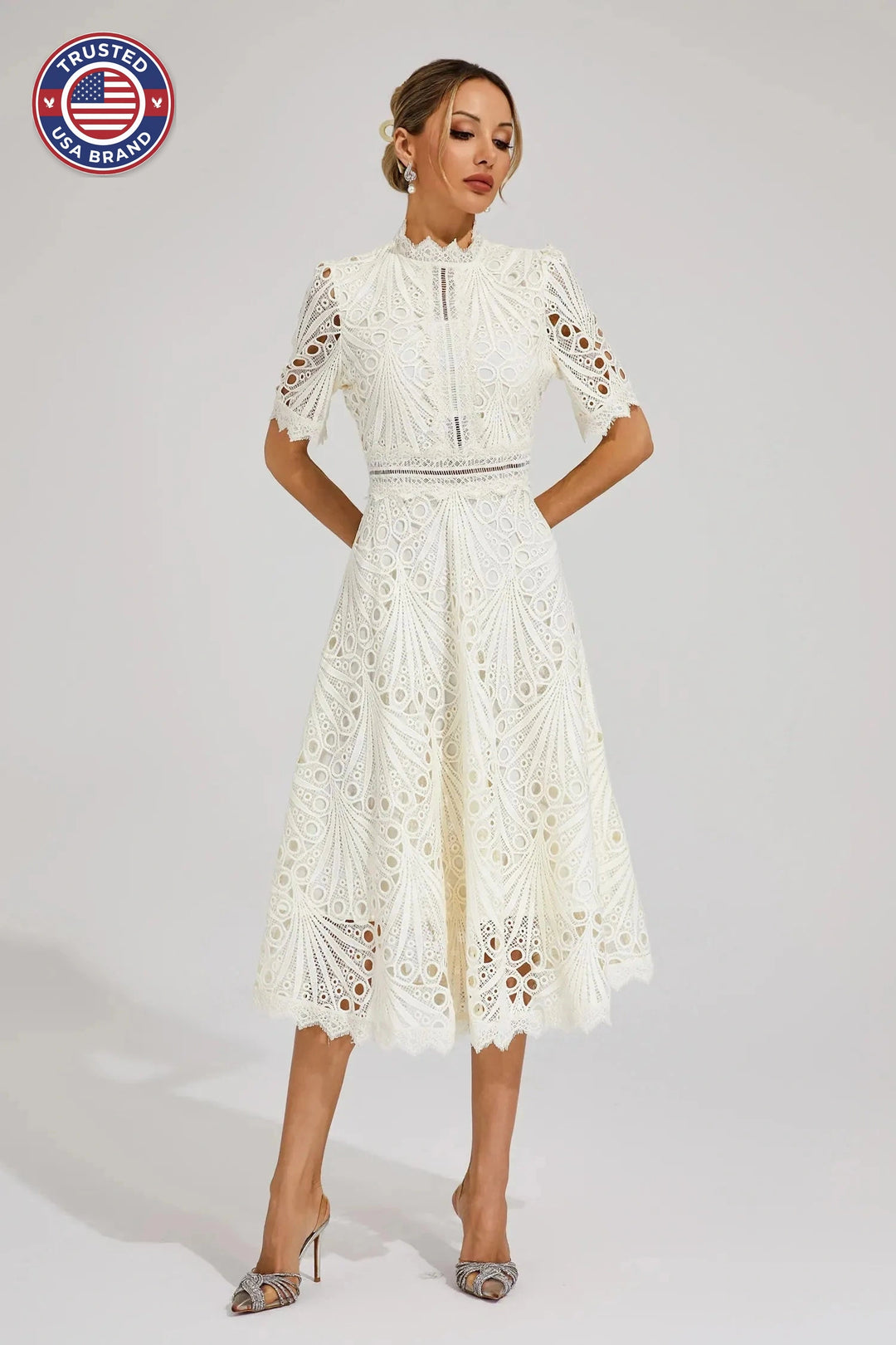 Women's Mock Neck Short Sleeve Winter Midi Dress