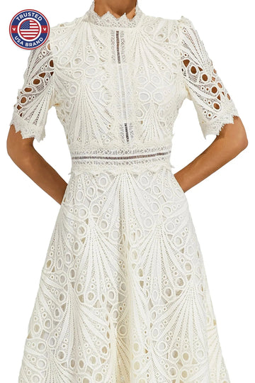 Women's Mock Neck Short Sleeve Winter Midi Dress