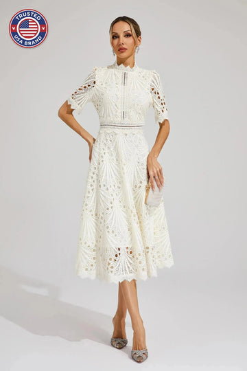 Women's Mock Neck Short Sleeve Winter Midi Dress