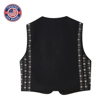 Women's open-front v-neck winter top with mirror work embroidery